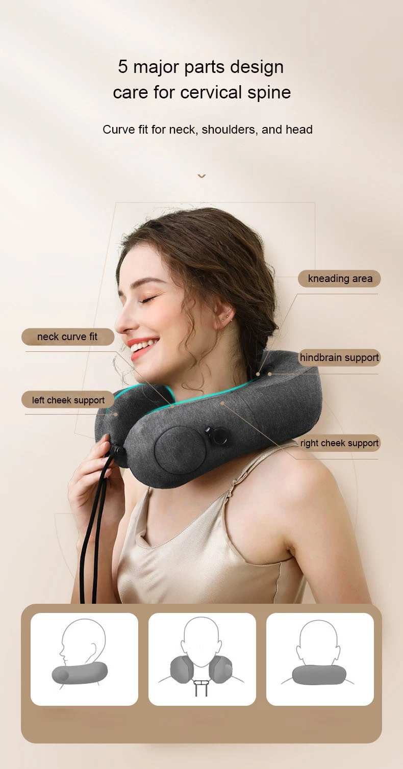 New Arrival Portable Airplane Travel Kit Inflatable Neck Pillow Set Inflated Hooded Travel Neck Pillow